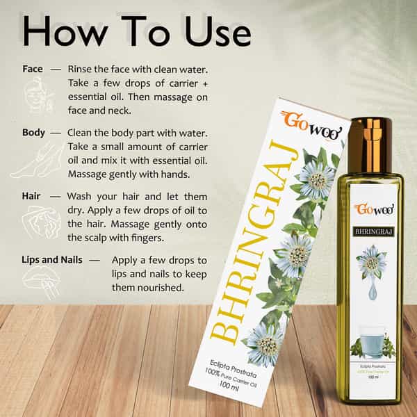 Go Woo 100% Pure Bhringraj Carrier Oil For Face 100 Ml