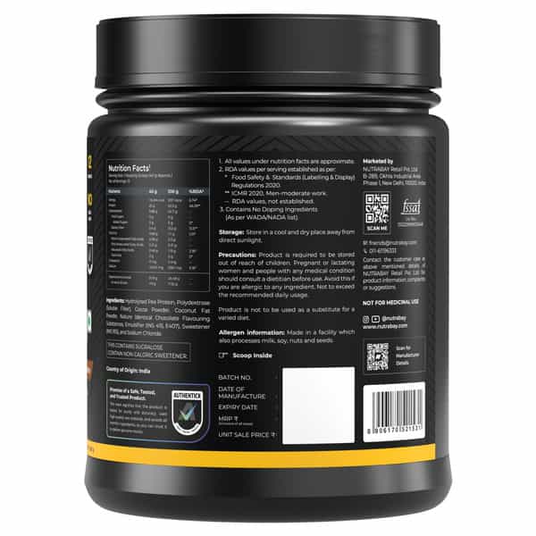 Nutrabay Gold Pea Protein Powder | 25G Protein | 4.6G Bcaa | 5G Fiber | Rich Chocolate Cerme - 500Gm