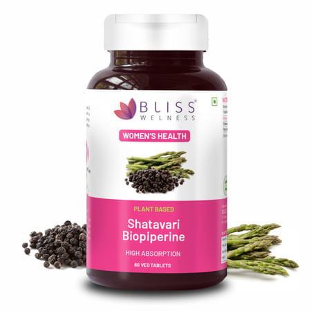Bliss Welness Shatavari Biopiperine Supplement | Menopause & Lactation Support |60 Veg Tablets