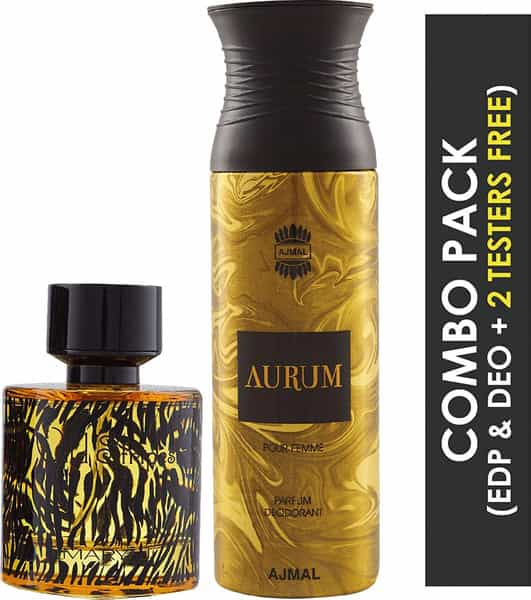 Maryaj Wild Stripes Edp Oriental 100Ml For Men And Ajmal Aurum Femme Deodorant 200Ml For Women