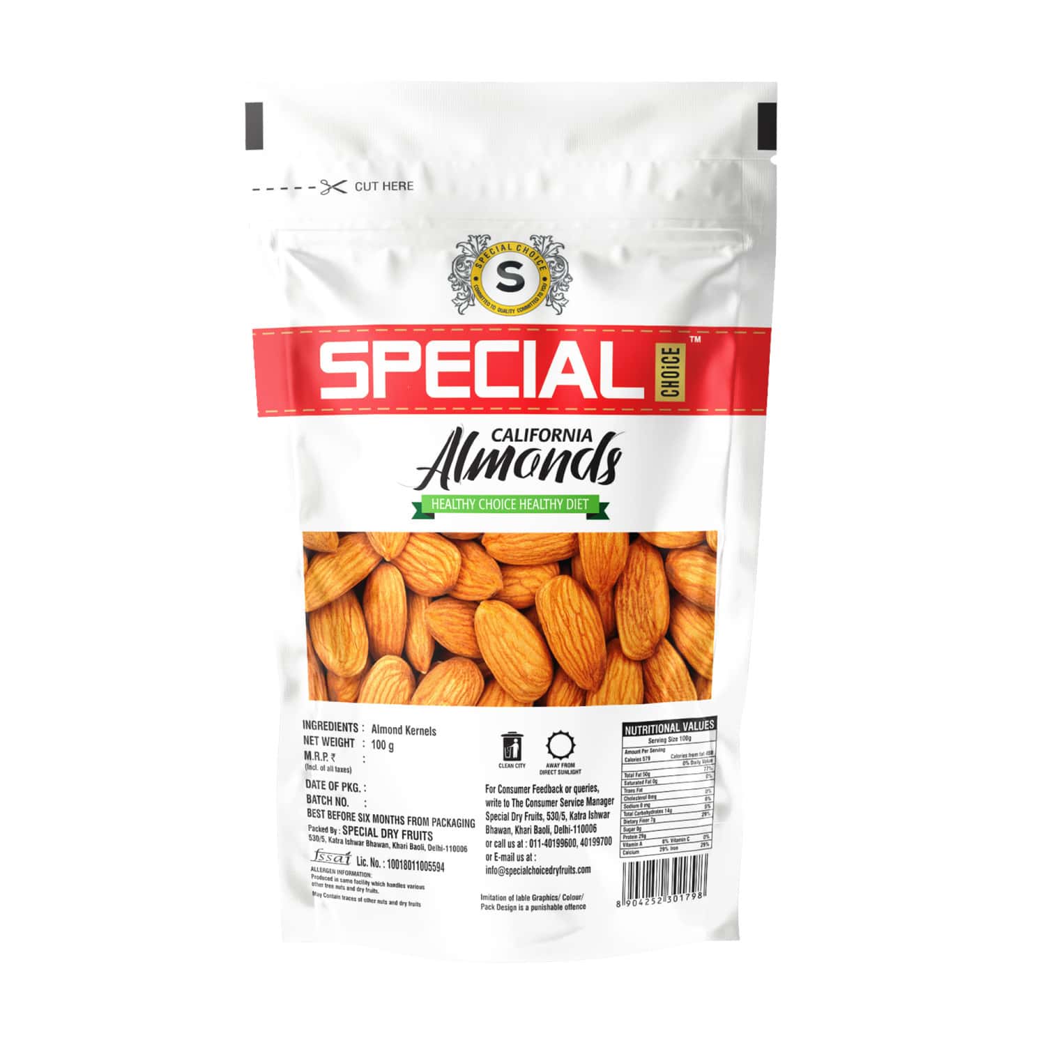 Buy SPECIAL CHOICE CALIFORNIA ALMONDS 100G X 4 Online & Get Upto 60