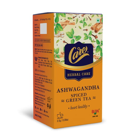 Care Ashwagandha Spiced Herbal Green Tea |3 Packs X 25 Tea Bags Each