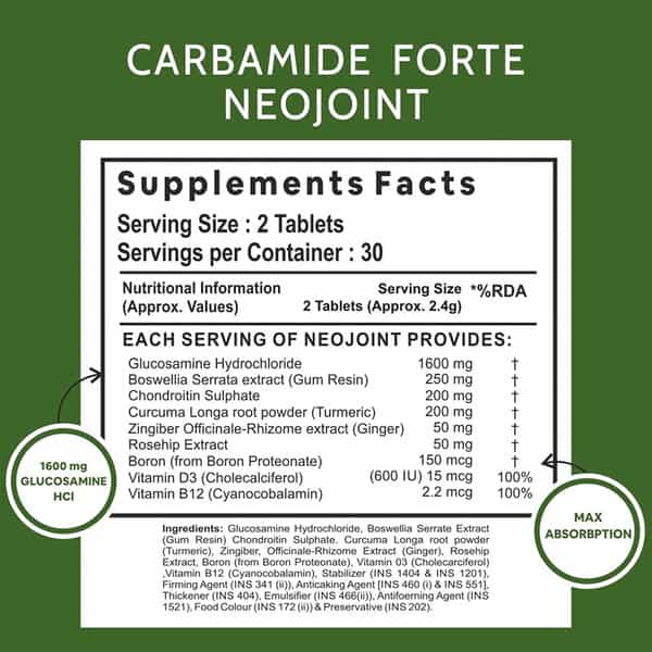 Carbamide Forte Joint Support Supplement| Glucosamine Chondroitin 60 Tablets