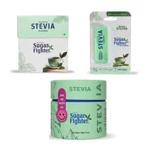 Sugar Fighter Stevia Combo - Zero Calories & Fat Free Natural - 100gm Jar + 50 Sachets + 200 Tablets