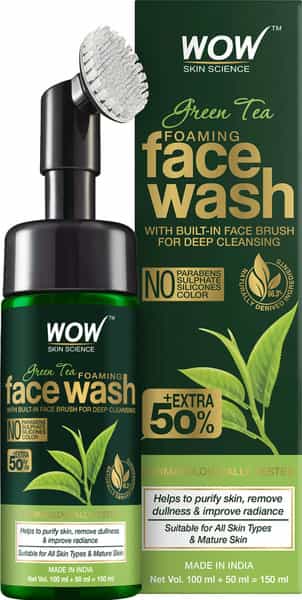 Wow Skin Science Green Tea Foaming Face Wash With Built-In Face Brush - 150 Ml