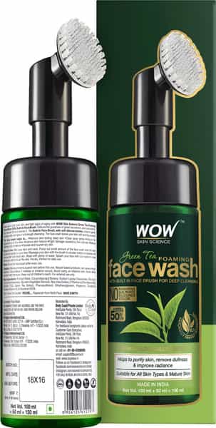 Wow Skin Science Green Tea Foaming Face Wash With Built-In Face Brush - 150 Ml