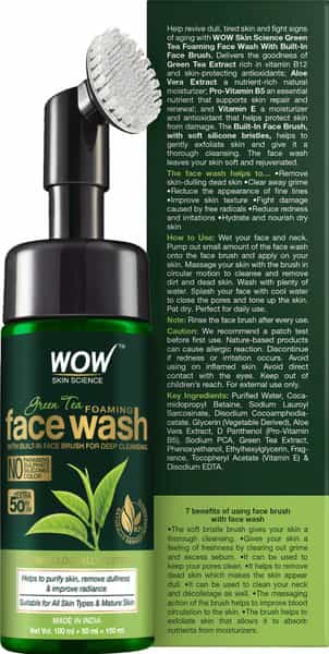 Wow Skin Science Green Tea Foaming Face Wash With Built-In Face Brush - 150 Ml