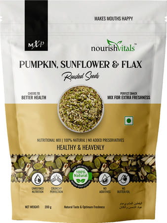 Nourishvitals Healthy Munching Pumpkin Seeds +Pumpkin Sunflower And Flax Roasted Seeds (200gm Each)
