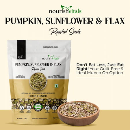 Nourishvitals Healthy Munching Pumpkin Seeds +Pumpkin Sunflower And Flax Roasted Seeds (200gm Each)