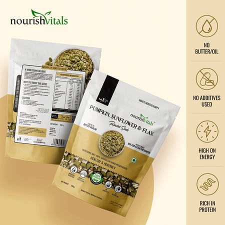 Nourishvitals Healthy Munching Pumpkin Seeds +Pumpkin Sunflower And Flax Roasted Seeds (200gm Each)