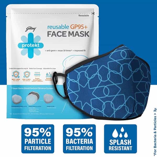 Godrej Protekt Gp95 Face Mask Blue Large - Pack Of 3