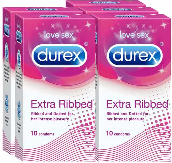 Durex Extra Ribbed Condoms For Men - 10 Count (Pack Of 5)