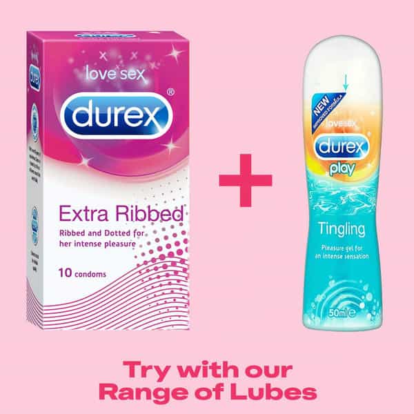 Durex Extra Ribbed Condoms For Men - 10 Count (Pack Of 5)
