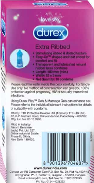 Durex Extra Ribbed Condoms For Men - 10 Count (Pack Of 5)