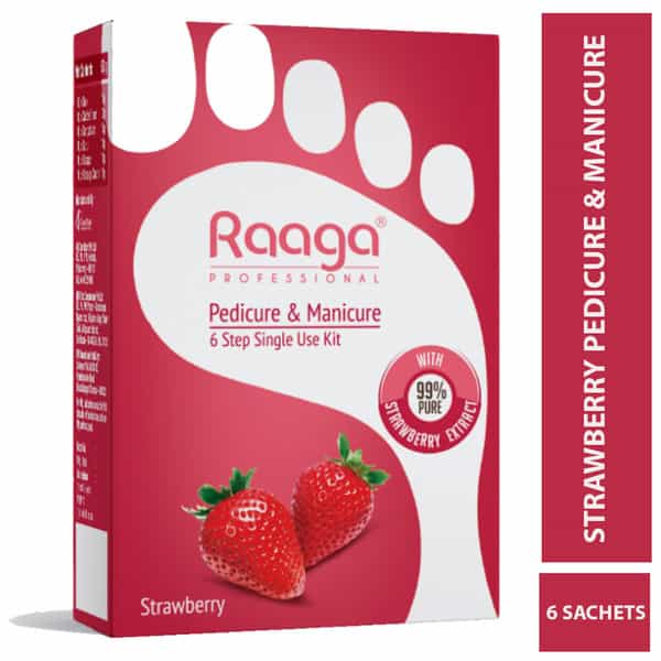 Raaga Professional Pedicure & Manicure 6 Step Single Use Kit | Strawberry | 6 Sachets (63 G)