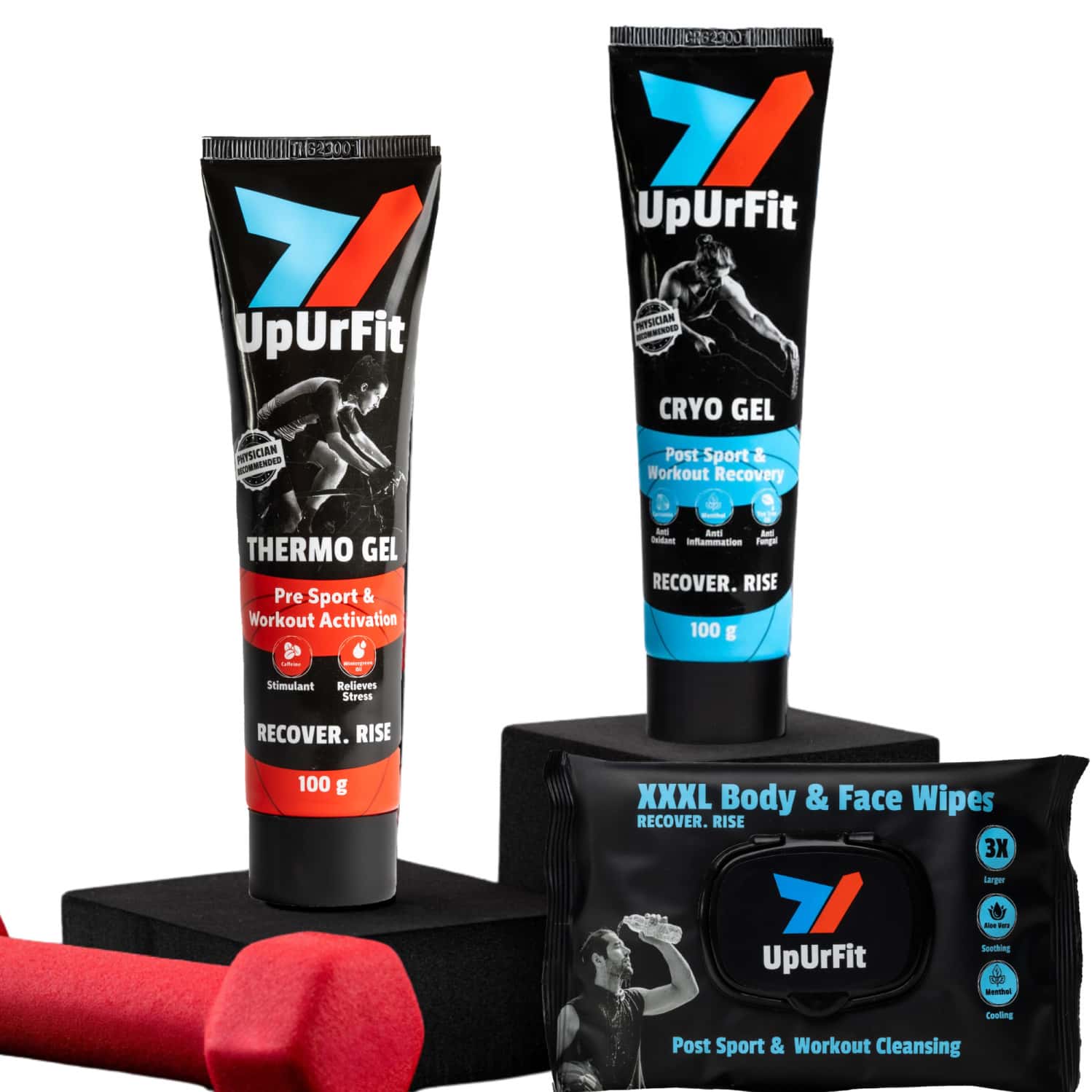 Upurfit High Performance Gym Kit (Thermo Gel 100g | Cryo Gel 100g | 3xl Body & Face Wipes 10n)
