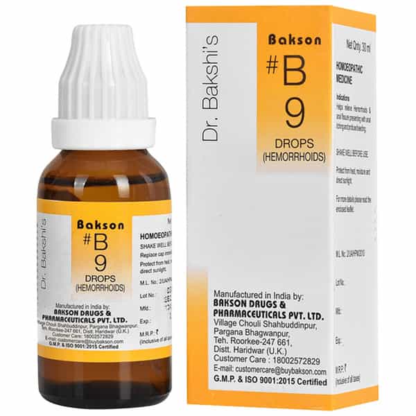 Dr Bakshi's Bakson Homoeopathy B9 Hemorrhoidal Drops 30 Ml