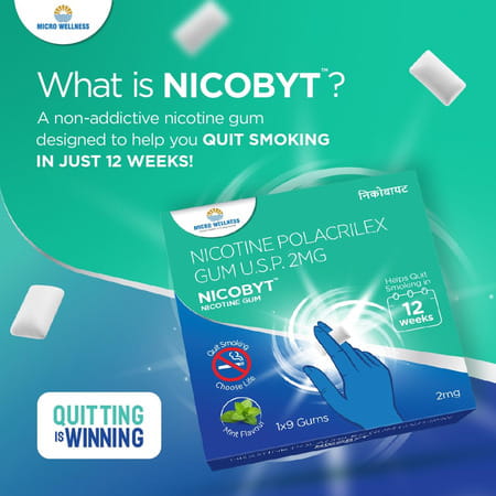 Nicobyt Nicotine Polacrilex Gum U.s.p 2Mg - |Mint Flavoured| 9 Chewing Gums X Pack Of 8