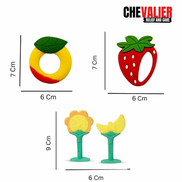 Chevalier Soft Silicone Rubber Baby Teether | Soothes Sore Gums Chew Infant Toy Combo 4 Sroysymy