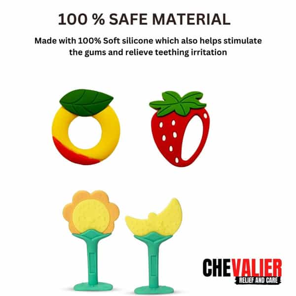 Chevalier Soft Silicone Rubber Baby Teether | Soothes Sore Gums Chew Infant Toy Combo 4 Sroysymy
