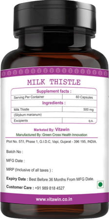 Vitawin Milk Thistle Liver Cleansing & Body Detox | Herbal Nutrition Supplement | 60 Capsules