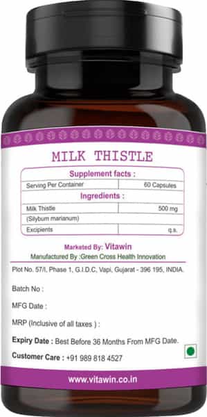 Vitawin Milk Thistle Liver Cleansing & Body Detox | Herbal Nutrition Supplement | 60 Capsules