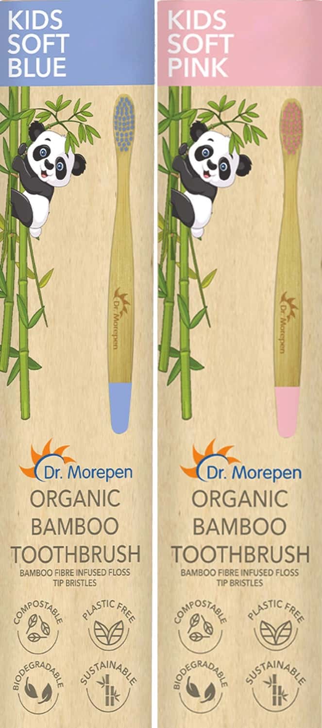 Dr. Morepen Organic Bamboo Toothbrush For Kids - Soft Pink & Soft Blue - 2'S