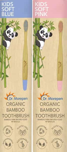 Dr. Morepen Organic Bamboo Toothbrush For Kids - Soft Pink & Soft Blue - 2'S