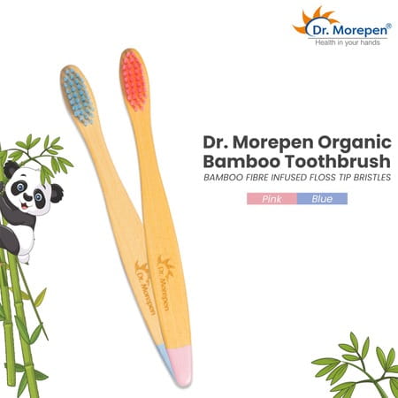 Dr. Morepen Organic Bamboo Toothbrush For Kids - Soft Pink & Soft Blue - 2'S