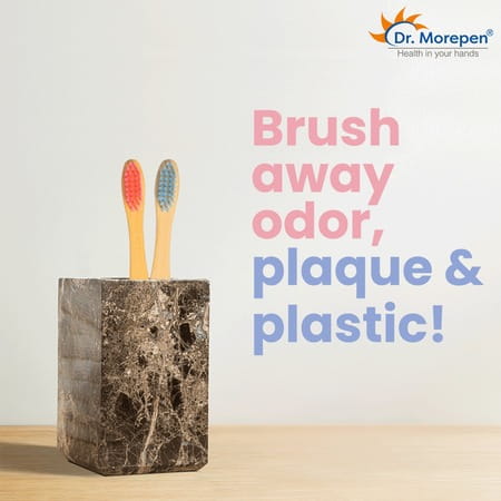 Dr. Morepen Organic Bamboo Toothbrush For Kids - Soft Pink & Soft Blue - 2'S