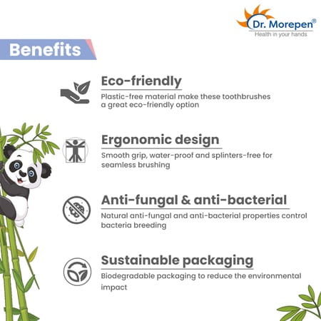 Dr. Morepen Organic Bamboo Toothbrush For Kids - Soft Pink & Soft Blue - 2'S