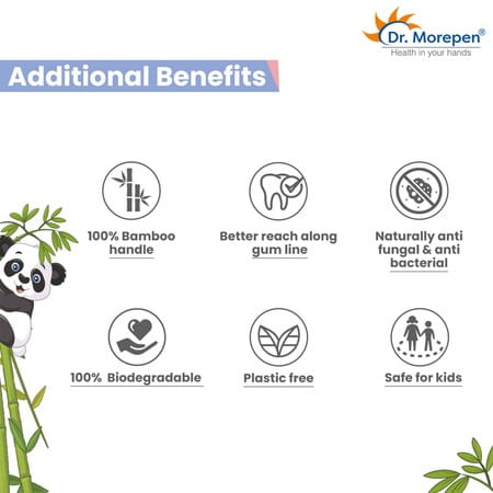 Dr. Morepen Organic Bamboo Toothbrush For Kids - Soft Pink & Soft Blue - 2'S