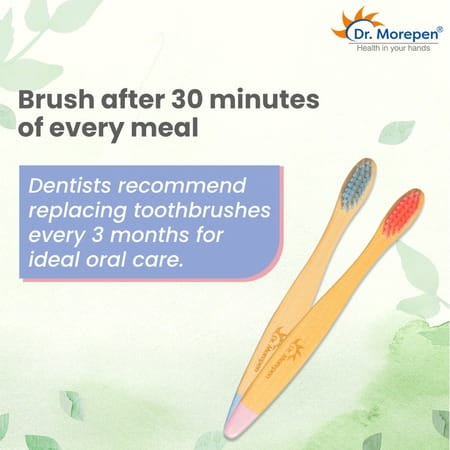 Dr. Morepen Organic Bamboo Toothbrush For Kids - Soft Pink & Soft Blue - 2'S