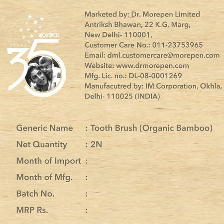 Dr. Morepen Organic Bamboo Toothbrush For Kids - Soft Pink & Soft Blue - 2'S