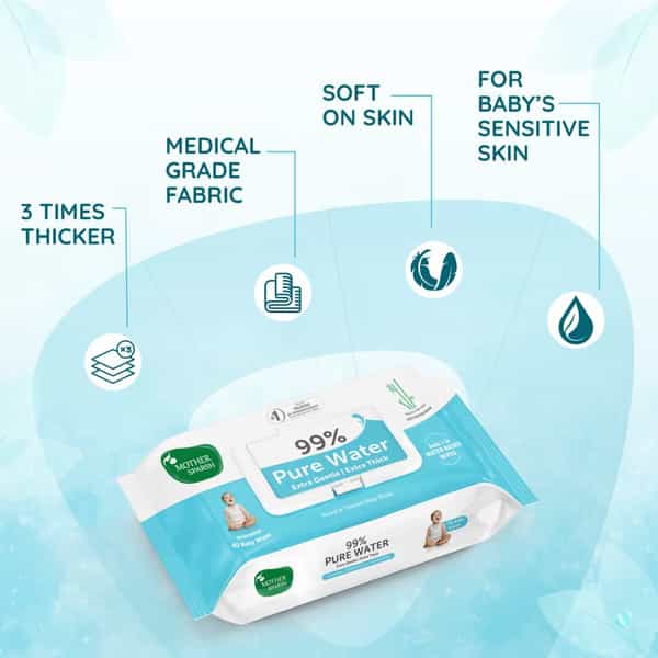 Mother Sparsh 99% Pure Water (Unscented) Baby Wipes 72 Pcs/Pack - Pack Of 2 (Super Saver Pack)