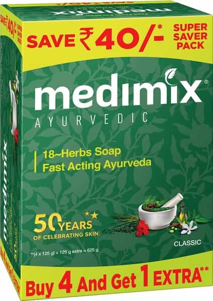 Medimix Ayurvedic Classic 18 Herbs Bathing Soap - 4X125g (Get 1 Extra)