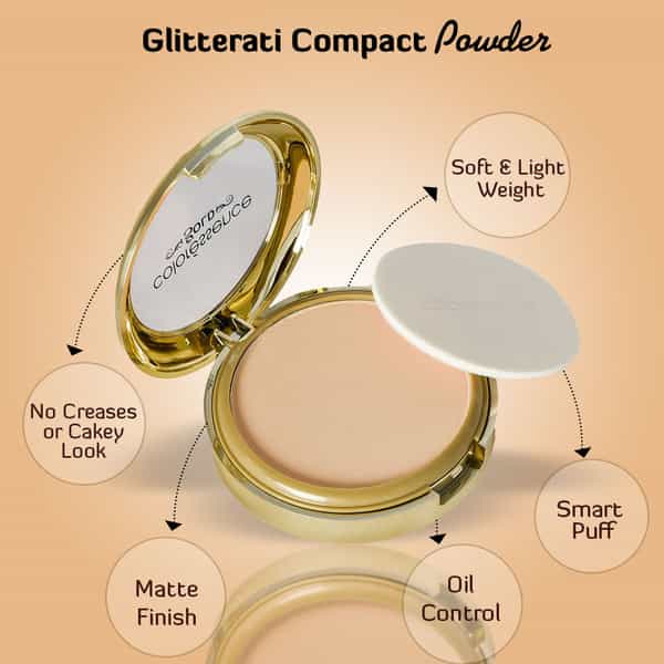 Coloressence Glitterati Compact Powder Gold Range Oil Free Matte Finish | Blush Matte 10Gm