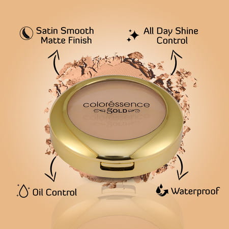 Coloressence Glitterati Compact Powder Gold Range Oil Free Matte Finish | Blush Matte 10gm