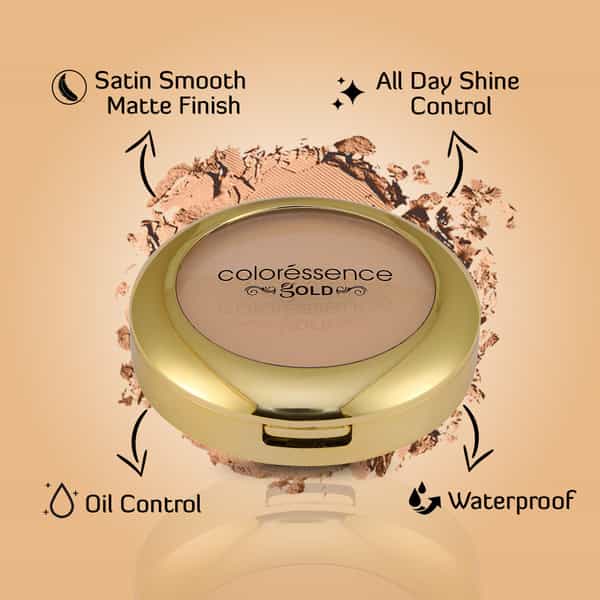 Coloressence Glitterati Compact Powder Gold Range Oil Free Matte Finish | Blush Matte 10Gm