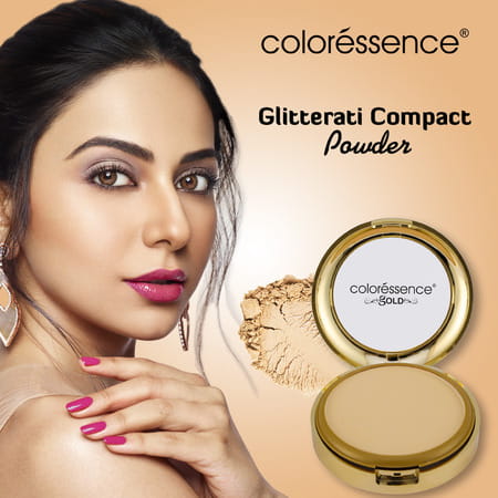 Coloressence Glitterati Compact Powder Gold Range Oil Free Matte Finish | Blush Matte 10gm
