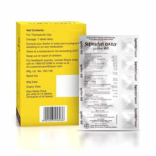 Supradyn Daily Multivitamin Tablets For Men Women With Essential Zinc | 12 Vitamins | | 225 Tablets