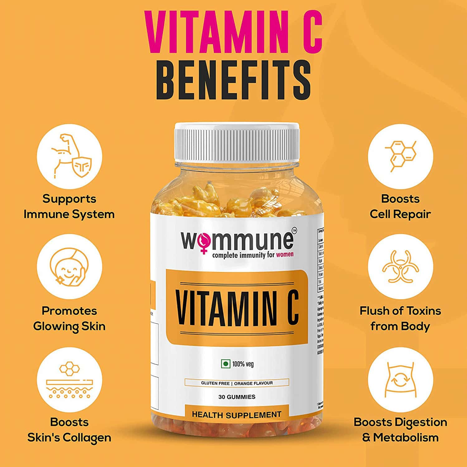 Buy WOMMUNE VITAMIN C GUMMIES FOR STRONG IMMUNITY SUPPORT & SKIN CARE