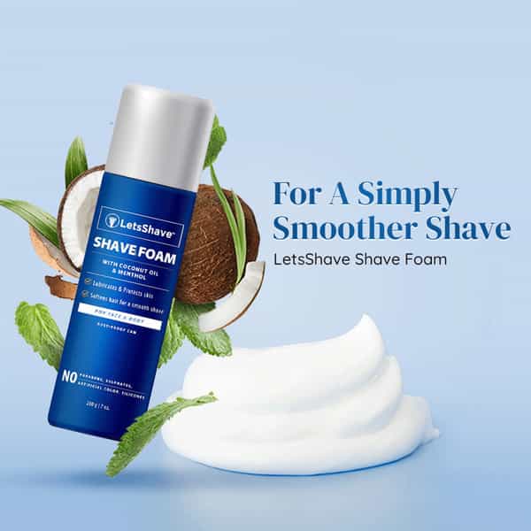 Letsshave Shave Foam - Coconut Oil Enriched - Rust Proof Aluminium Bottle-200 G (1+1)