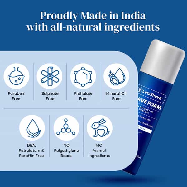 Letsshave Shave Foam - Coconut Oil Enriched - Rust Proof Aluminium Bottle-200 G (1+1)