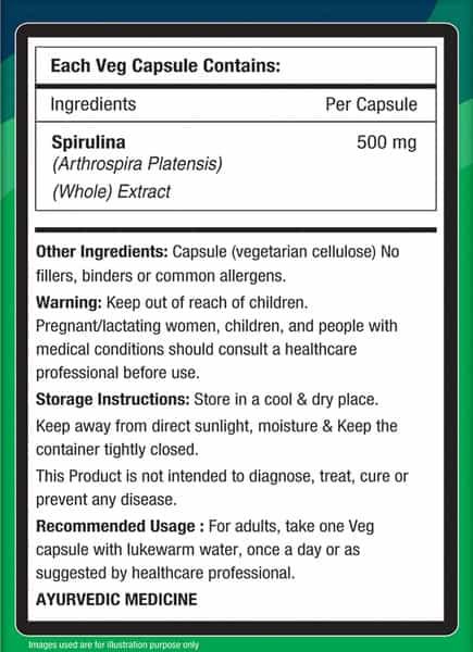 Nourishvitals Spirulina Pure Herbs 500 Mg Spirulina Naturally Vitamins Rich 60*2 Veg Capsules