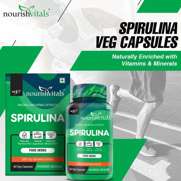 Nourishvitals Spirulina Pure Herbs 500 Mg Spirulina Naturally Vitamins Rich 60*2 Veg Capsules