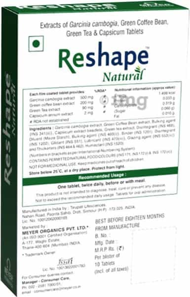 Reshape Natural - Health Supplement (With Coffee Bean Green Tea Extracts)With Wellman 30 Tablet Free