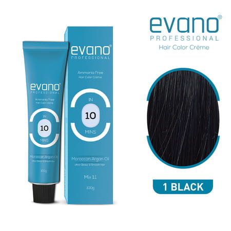 Evano Professional Creme Hair Colour Black 100g | Ammonia Free | 100% Grey Coverage In 10 Minutes
