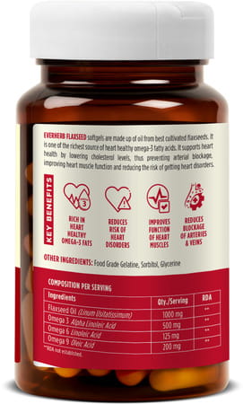 Everherb Flaxseed Omega 3 - Essential Fatty Acids - Healthy Heart - Bottle Of 60 (By Pharmeasy)