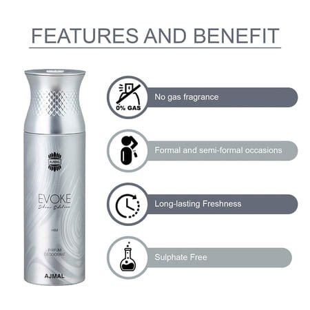 Ajmal 1 Distraction 1 Blu Homme & 1 Evoke Silver Edition For Him Deo Each 200ml Pack Of 3